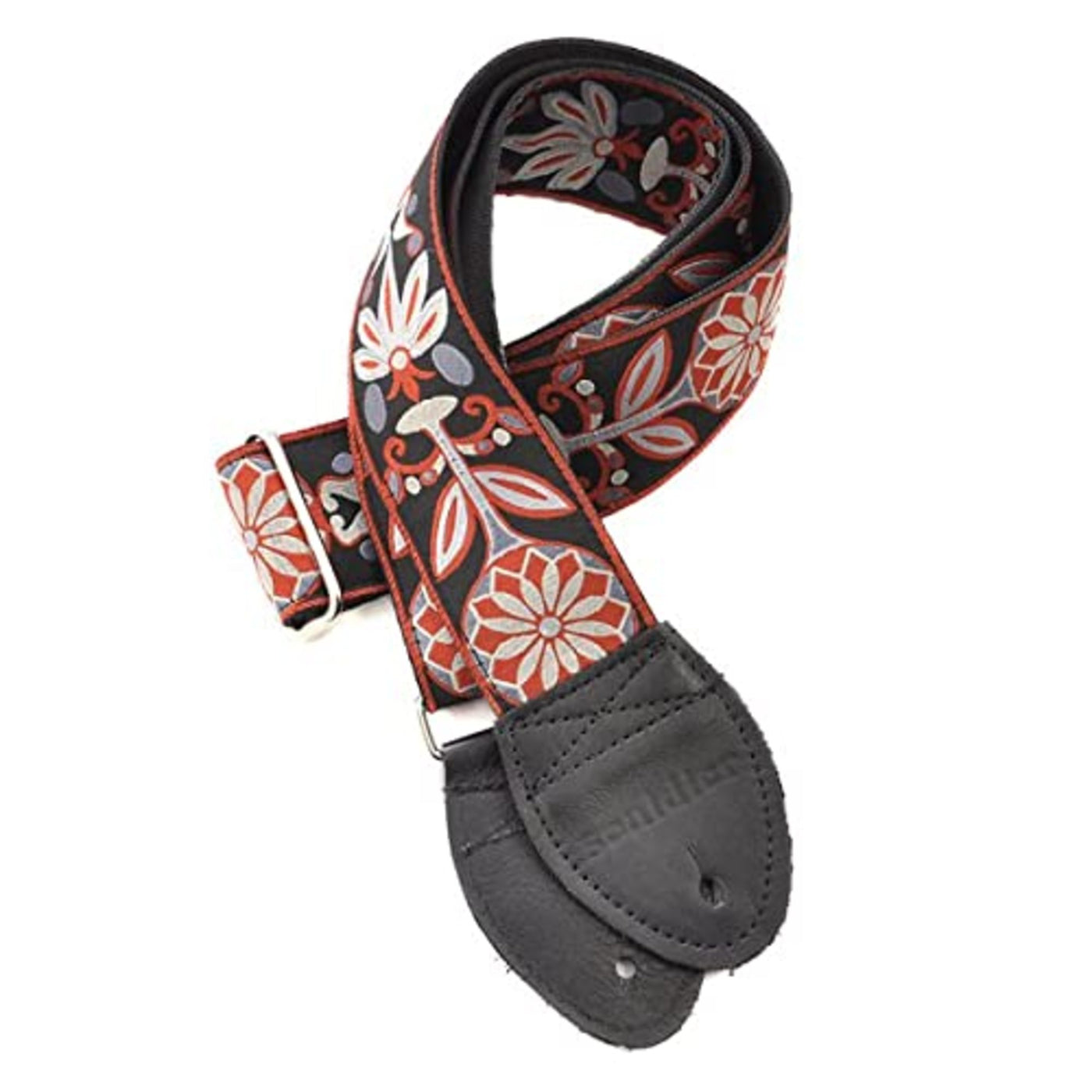 Souldier GS0082BK02BK - Handmade Seatbelt Guitar Strap for Bass, Electric or Acoustic Guitar, 2 Inches Wide and Adjustable Length from 30" to 63"  Made in the USA, Daisy, Grey