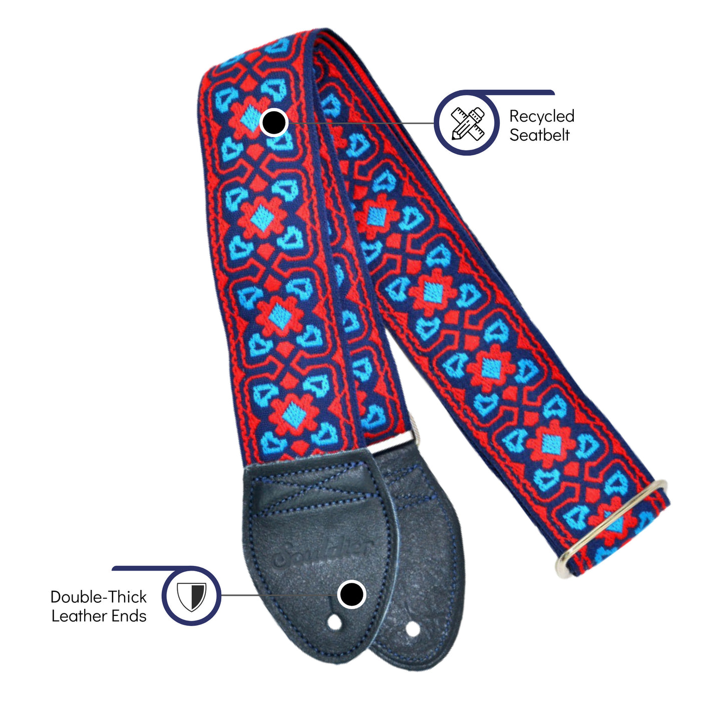 Souldier GS1295NV02NV - Handmade Seatbelt Guitar Strap for Bass, Electric or Acoustic Guitar, 2 Inches Wide and Adjustable Length from 30" to 63"  Made in the USA, Fillmore, Navy and Red