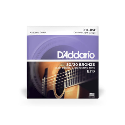 D'Addario 80/20 Bronze Acoustic Guitar Strings, Custom Light, 11-52 (EJ13)