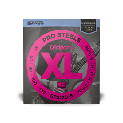 D'Addario 5-String ProSteels Bass Guitar Strings, Light, 45-130, Long Scale (EPS170-5)