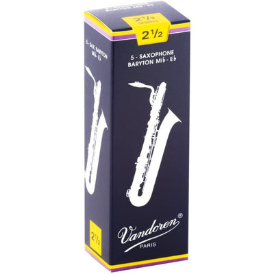 Vandoren Baritone Saxophone Traditional Reeds Strength #2.5; Box of 5