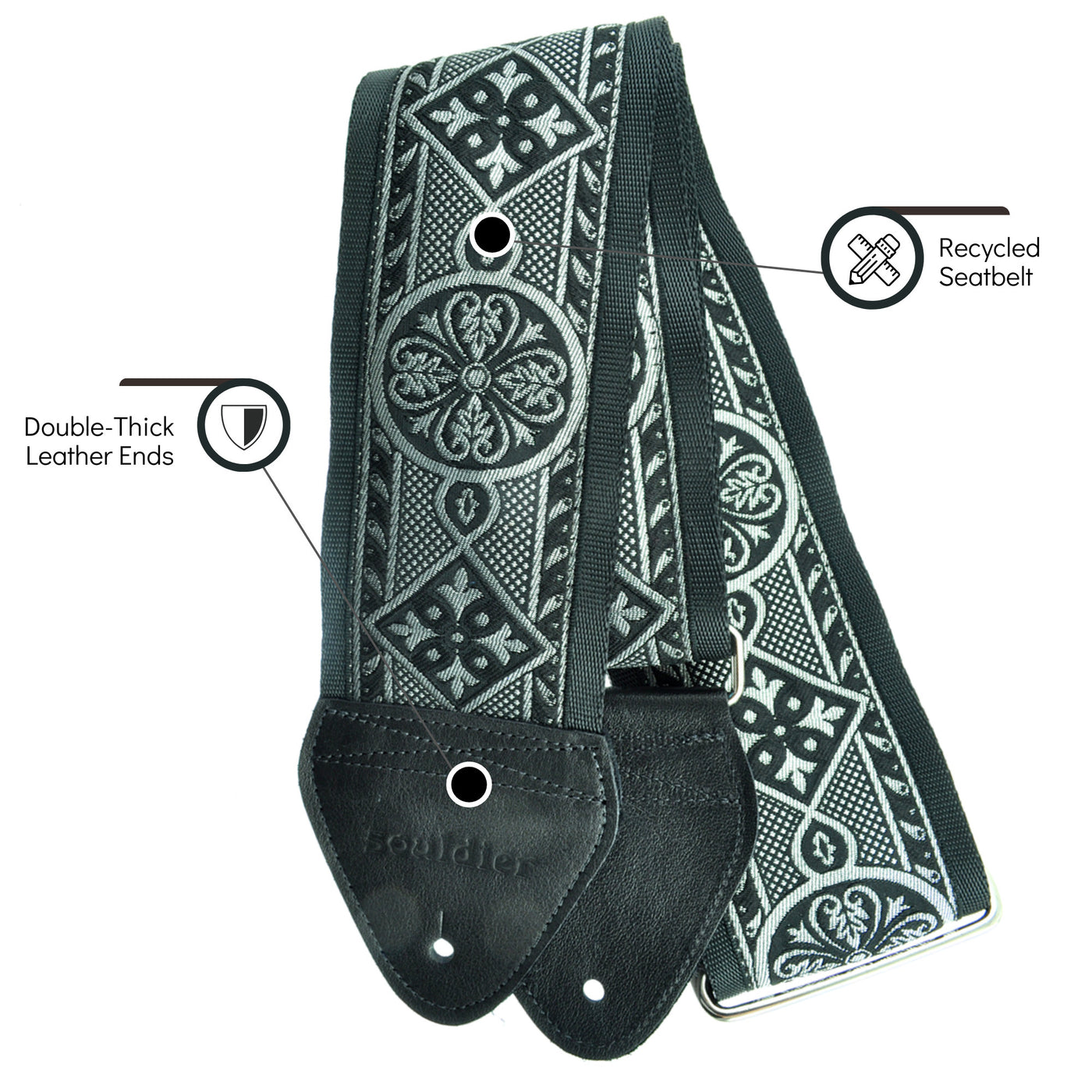Souldier GT0052BK02BK - Handmade Souldier Fabric Bass Strap, 3 Inches Wide and Adjustable from 33" to 60" Made in the USA, Black