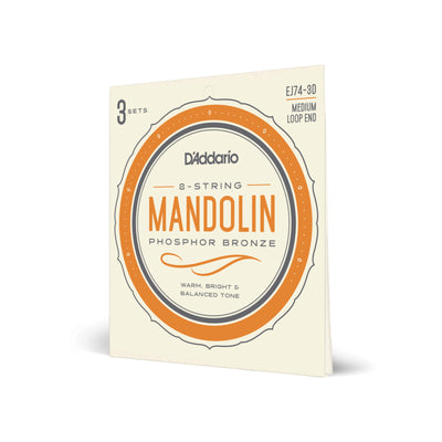D'Addario Mandolin Strings, Phosphor Bronze, Medium, 11-40, 3 Sets (EJ74-3D)