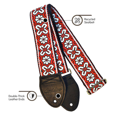 Souldier GS0942BK02BK - Handmade Seatbelt Guitar Strap for Bass, Electric or Acoustic Guitar, 2 Inches Wide and Adjustable Length from 30" to 63"  Made in the USA, Greenwich, Red