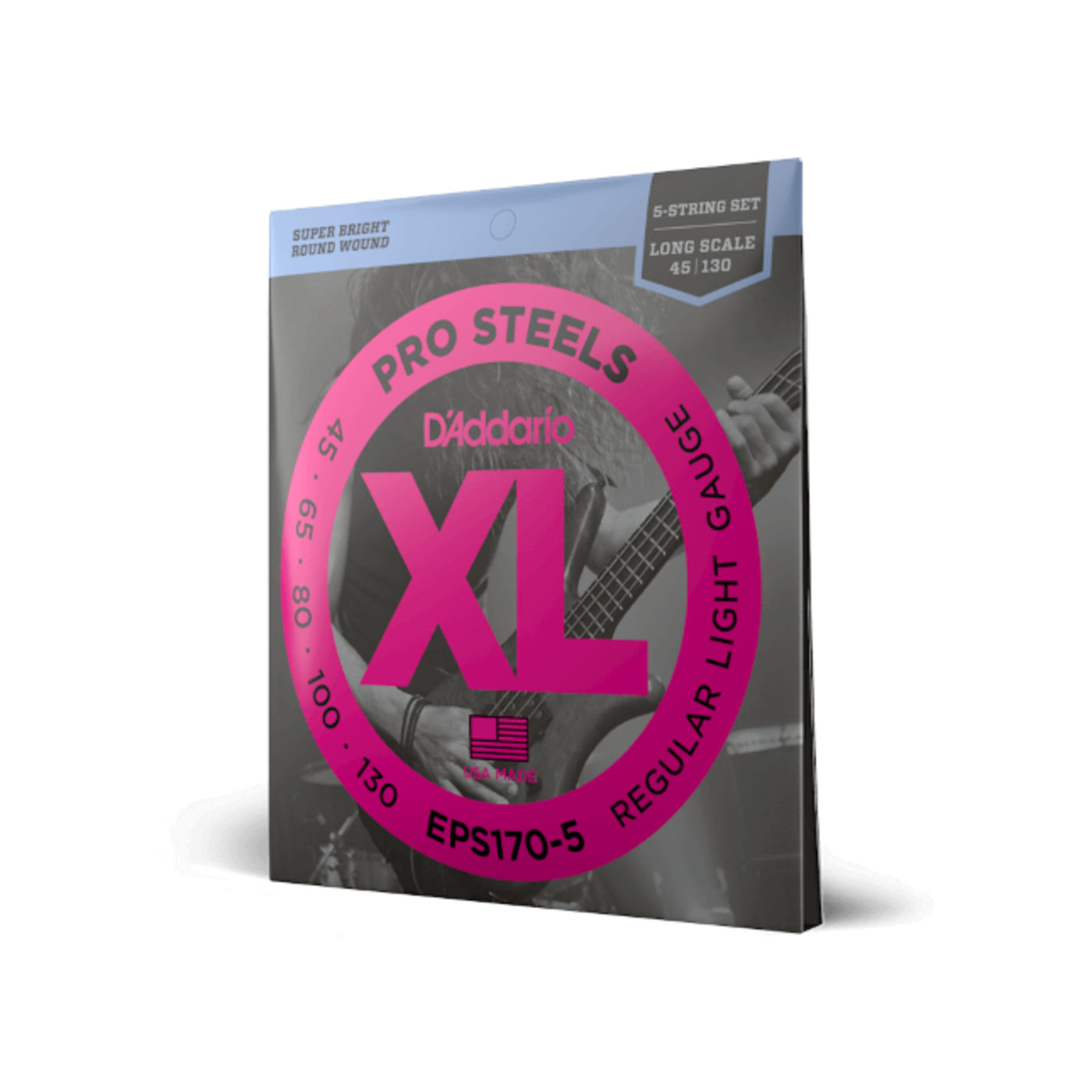 D'Addario 5-String ProSteels Bass Guitar Strings, Light, 45-130, Long Scale (EPS170-5)
