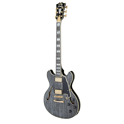 D’Angelico Excel Mini DC Semi-Hollow Electric Guitar, Black (DAEMINIDCBDGS)