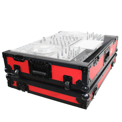 ProX XS-PRIME4WRB ATA-300 Style Flight Case, For Denon PRIME 4 DJ Controller, With 1U Rack Space and Wheels, Pro Audio Equipment Storage, Red Black