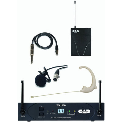 CAD Audio WX1610G StageSelect UHF Wireless BodyPack Microphone System with E19 Earworn, WXGTR, and WXLAV (WX1610G)