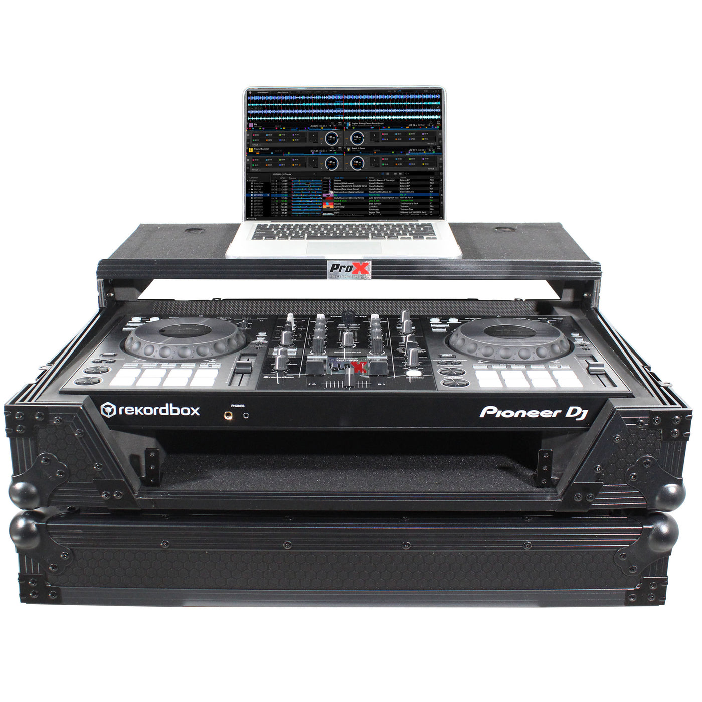 ProX XS-DDJ800WLTBL Flight Case, For Pioneer DDJ-800 Digital Controller, With 1U Rackspace, Sliding Laptop Shelf and Wheels, Pro Audio Equipment Storage, Black on Black