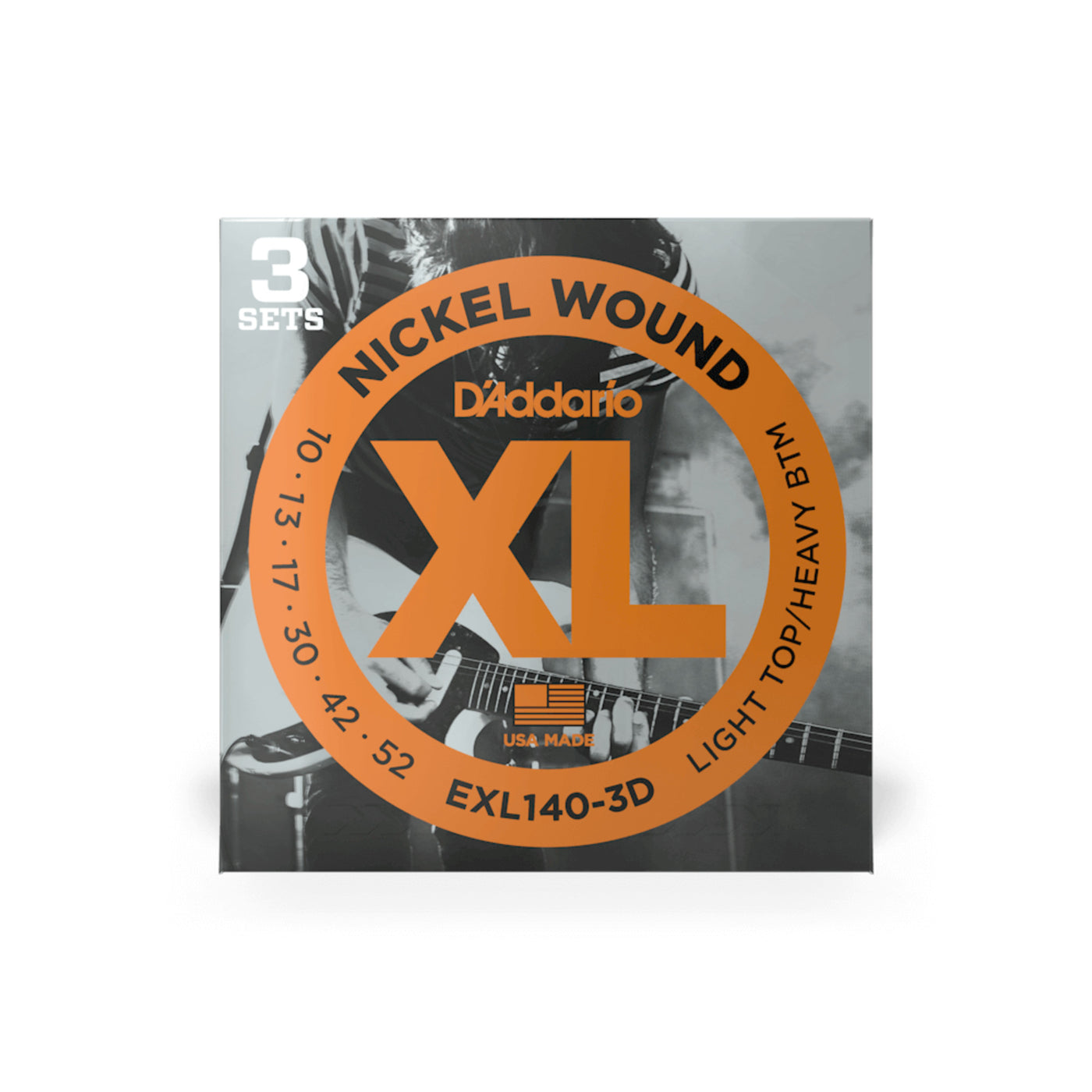 D'Addario Nickel Wound Electric Guitar Strings, Light Top/Heavy Bottom, 10-52, 3 sets (EXL140-3D)
