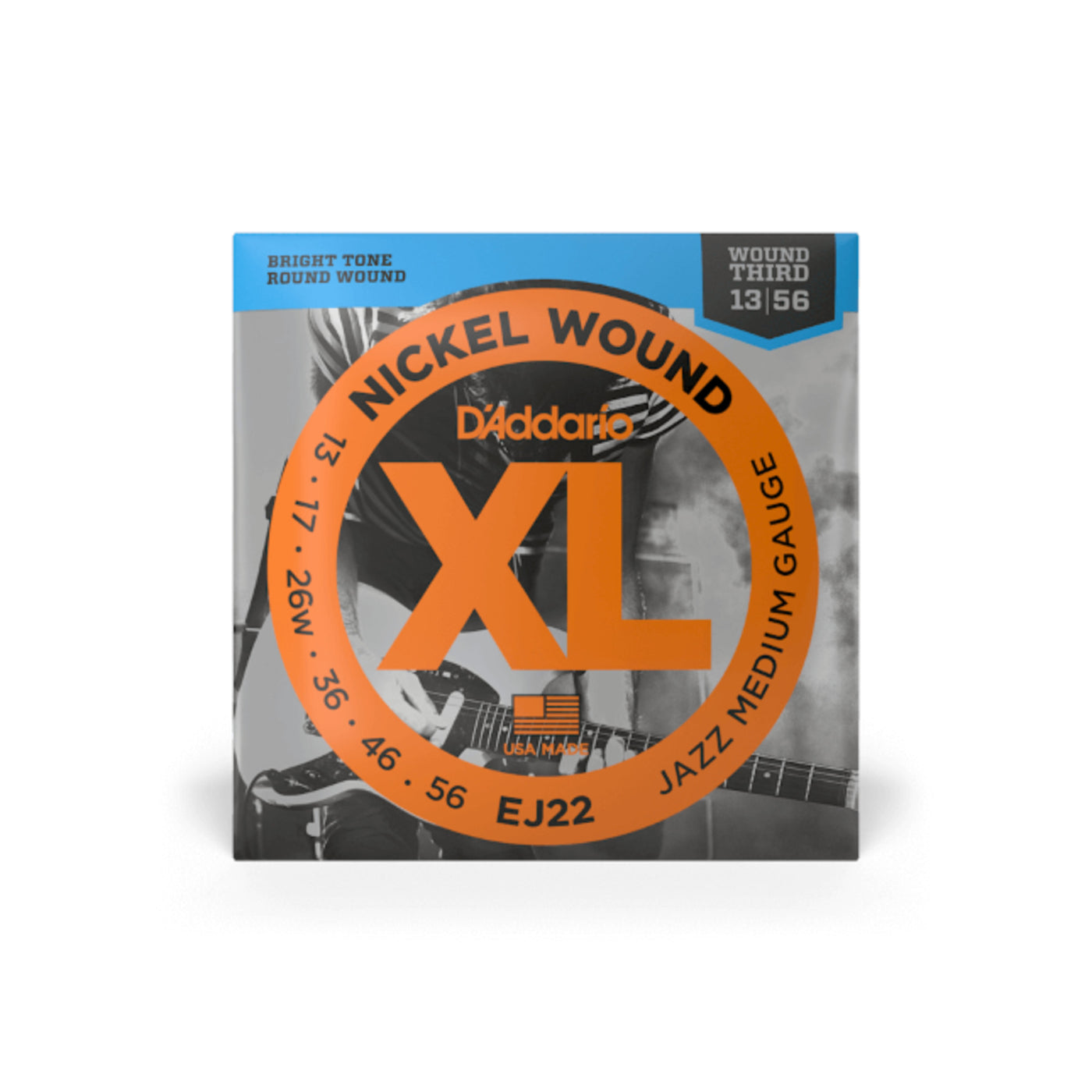 D'Addario Nickel Wound Electric Guitar Strings, Jazz Medium, 13-56 (EJ22)
