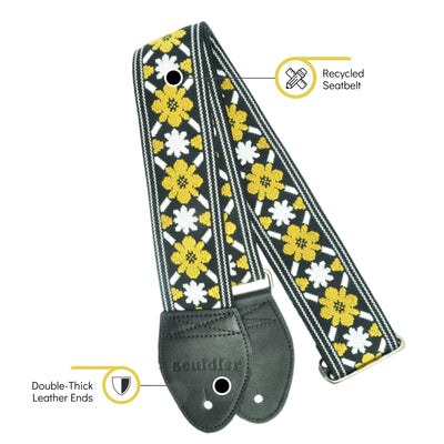 Souldier GS1069BK02BK - Handmade Seatbelt Guitar Strap for Bass, Electric or Acoustic Guitar, 2 Inches Wide and Adjustable Length from 30" to 63"  Made in the USA, Tulip Rooftop
