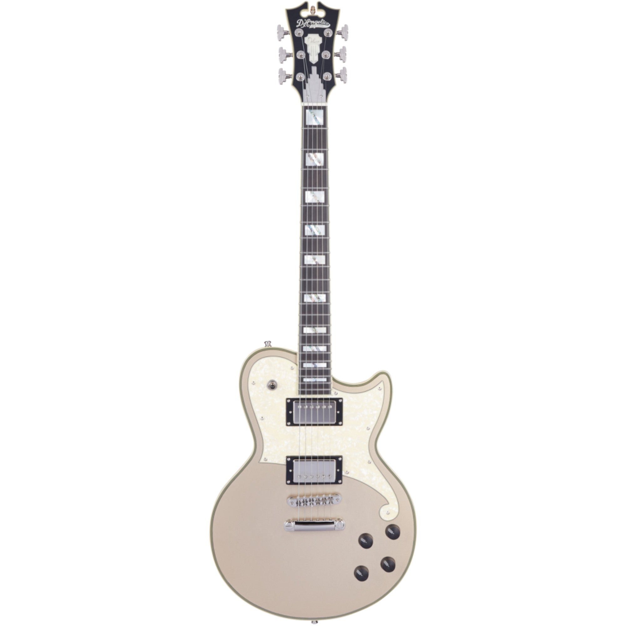 D’Angelico Deluxe Atlantic Solid Body Electric Guitar, Desert Gold Fin – Interst