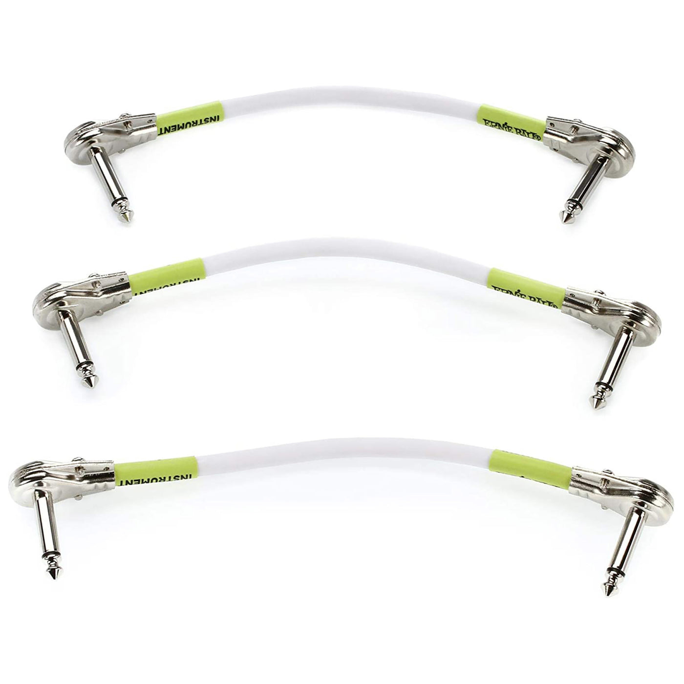 Ernie Ball 6" Flat Angle / Flat Angle Patch Cable 3-Pack - White