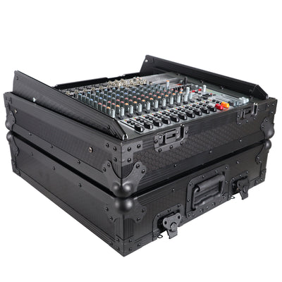ProX XS-19MIXLTBL 10U Top Mount DJ Mixer Case, 19" Slanted, Pro Audio Equipment Storage, Black On Black