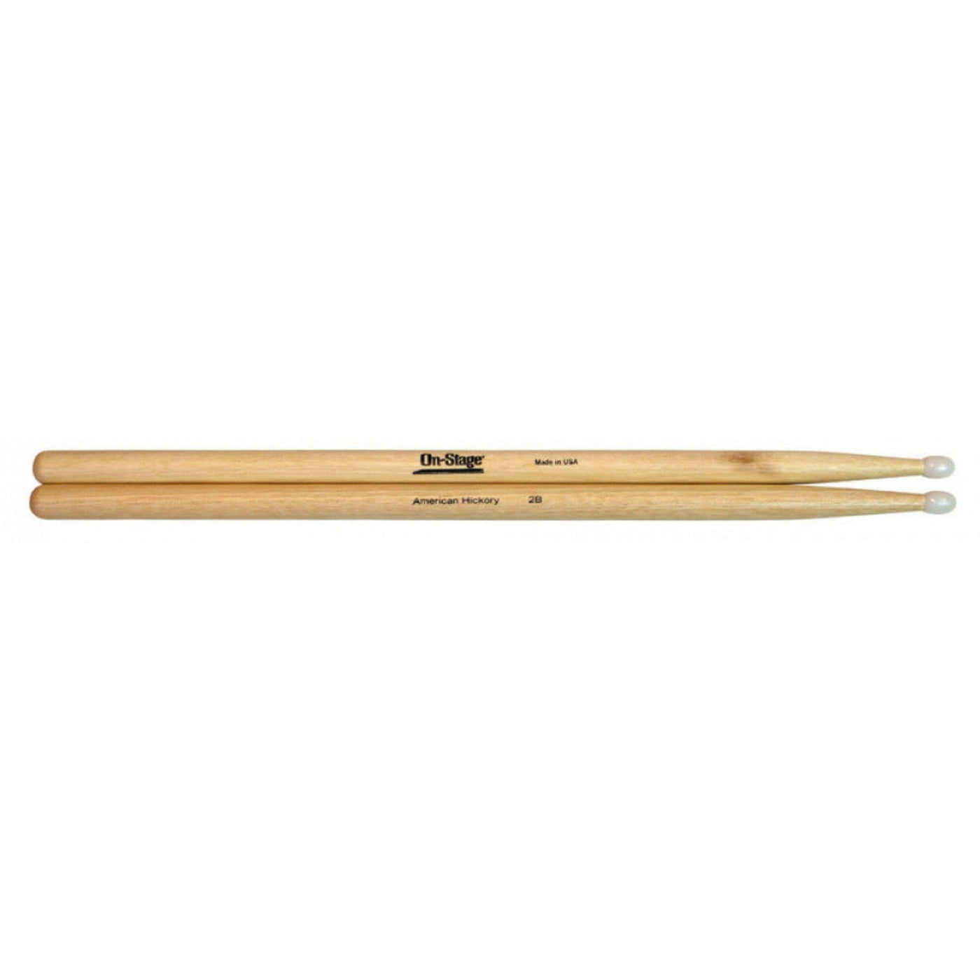 On-Stage Stands AMH2BN American Made Hickory Drumsticks, Size 2B, Nylon Tip (1-Pair)