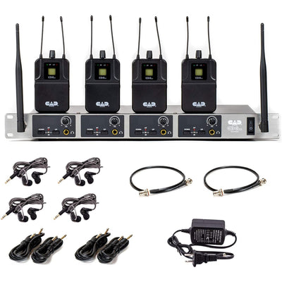 CAD Audio GXLIEM4 Quad-Mix In-Ear Wireless Monitoring System - Includes MEB1 Earbuds, Integral Rack Ears, and Antenna Relocation Kit (GXLIEM4)