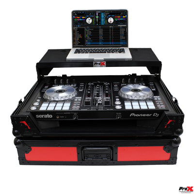 ProX XS-DDJSR2LTRBLED ATA Flight Case, Pioneer DDJ-SR2 DJ Controller, With Laptop Shelf and LED, Pro Audio Equipment Storage, Black Red