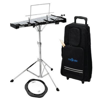 Majestic 2.5 Octave Bell Kit with Practice Pad, Mallets, Drumsticks, and a Rolling Cart
