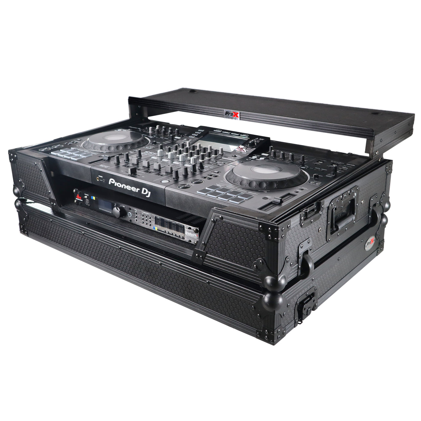 ProX XS-XDJXZWLTBL ATA-300 Style Flight Case, For Pioneer XDJ-XZ DJ Controller, With Laptop Shelf, 1U Rack Space, and Wheels, Pro Audio Equipment Storage, Black