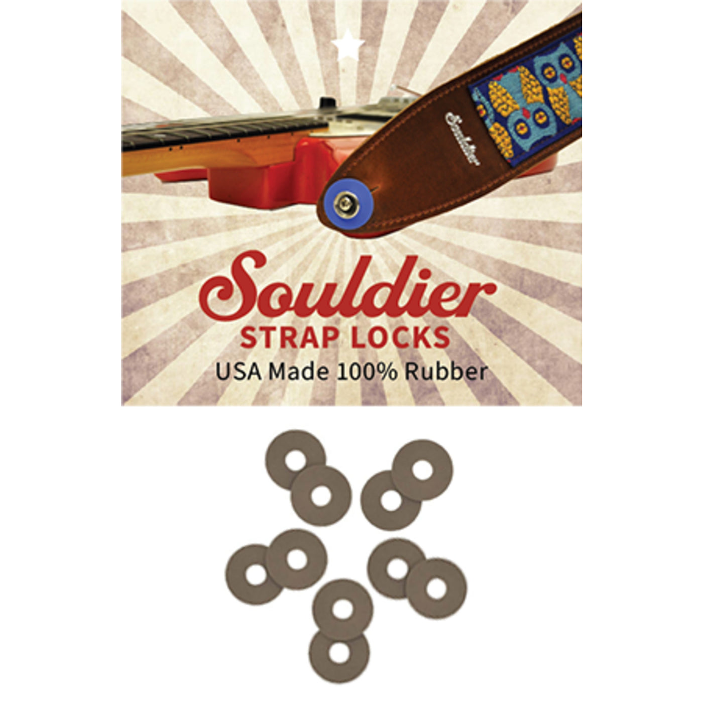 Souldier Hippie Strap Locks, Pack of 2 Washers – Grey