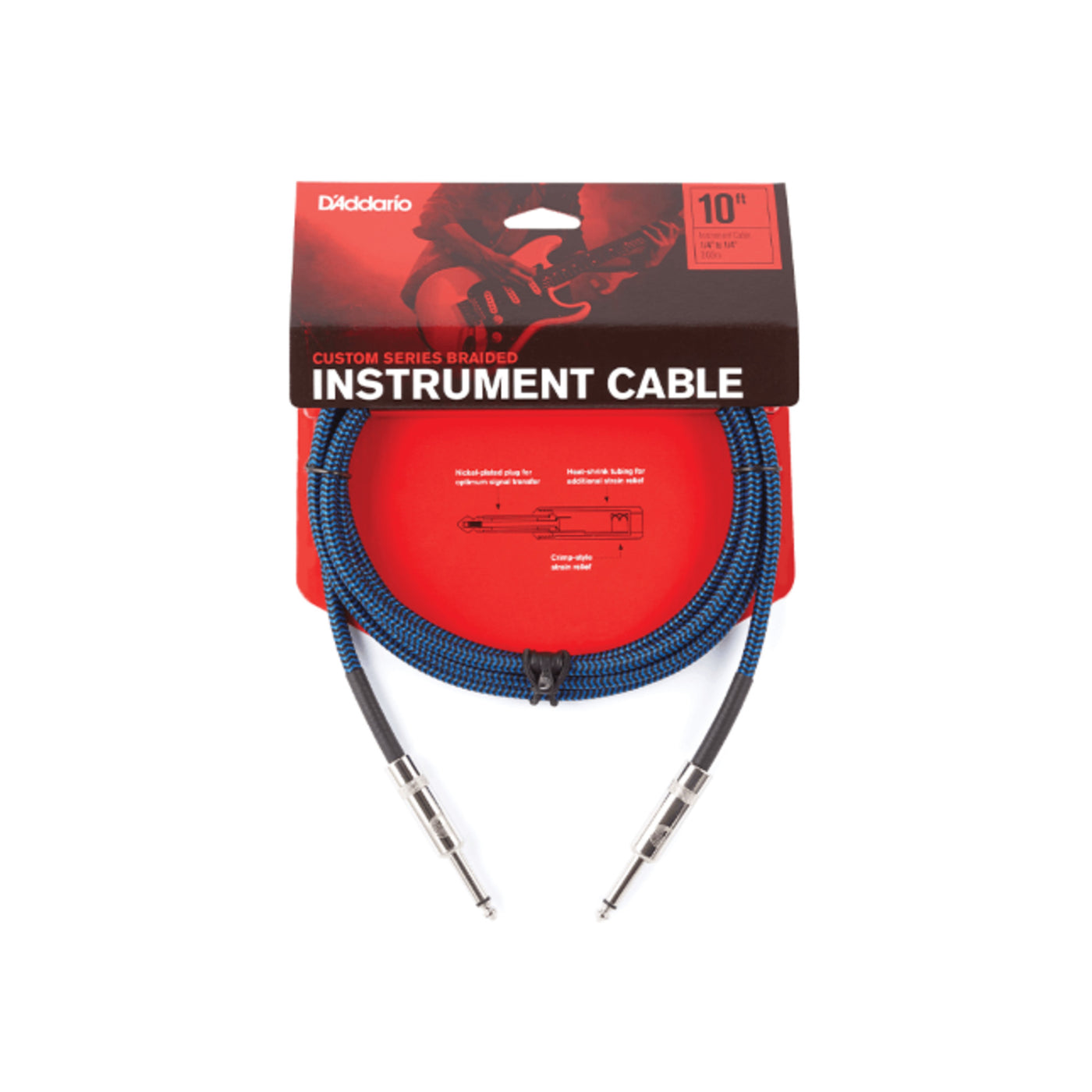 D'Addario Custom Series Braided Instrument Cable, Blue, 10' (PW-BG-10BU)