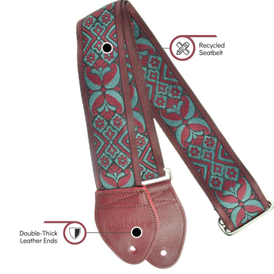 Souldier GS0816BD04BD - Handmade Seatbelt Guitar Strap for Bass, Electric or Acoustic Guitar, 2 Inches Wide and Adjustable Length from 30" to 63"  Made in the USA, Madrid, Burgundy