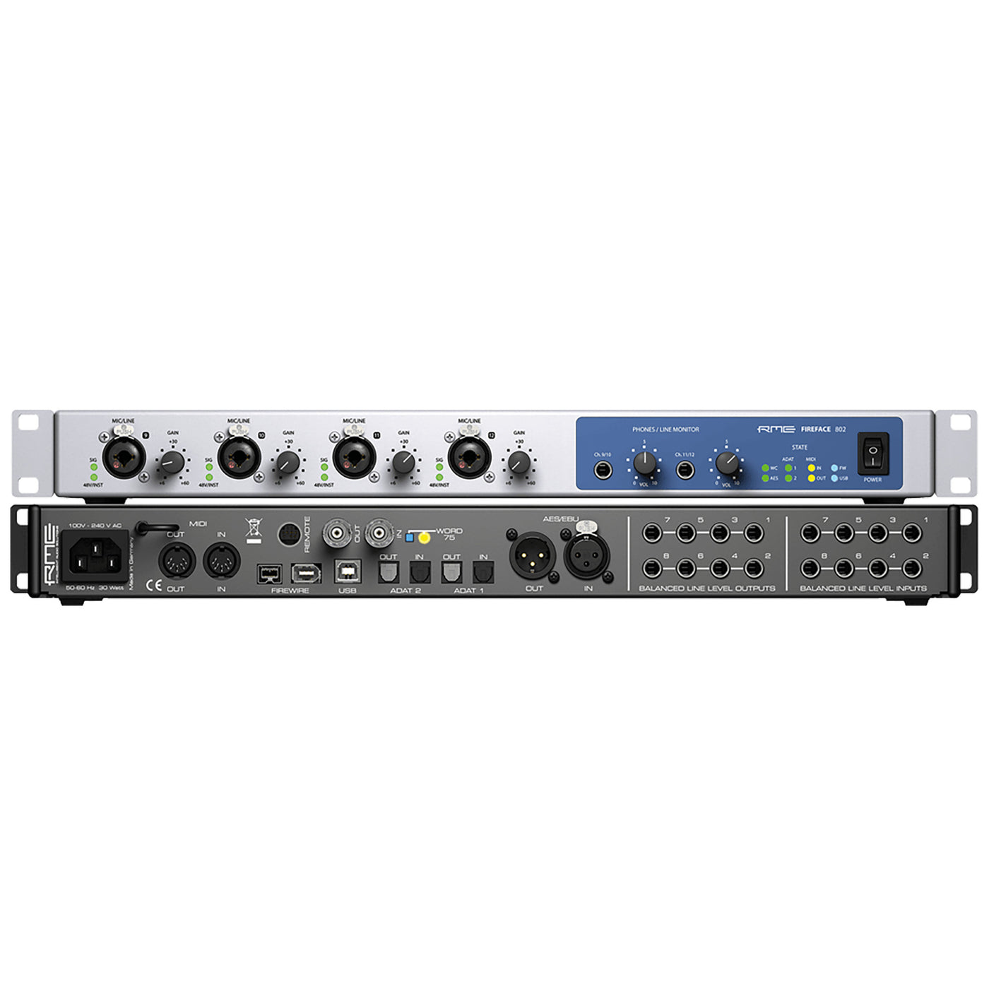 RME Fireface 802 Hybrid USB/FireWire Audio Interface with 12 x 12 Analog I/O, ADAT/SMUX and AES/EBU Digital I/O, 30-in/30-out and DSP-driven Onboard Mixing with Effects