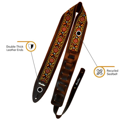 Souldier TGS0876BR02BR - Handmade Souldier Fabric Torpedo Strap for Bass, Electric, or Acoustic Guitar, Adjustable Length from 42.5" to 55" Made in the USA, Tobacco
