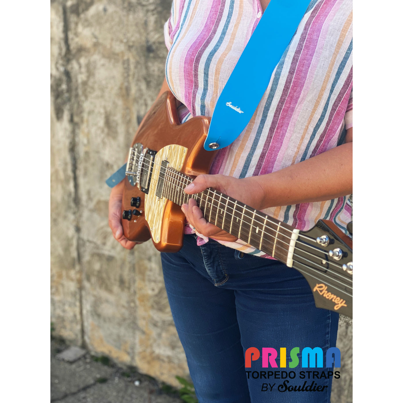 Souldier PSMGSTQ - Handmade Prisma Guitar Strap for Bass, Electric or Acoustic Guitar, 2.5 Inches Wide and Adjustable Length from 43" to 57" Made in the USA, Turquoise