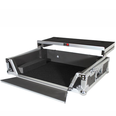 ProX XS-PRIME2LT ATA-300 Style Flight Case, For Denon PRIME 2 DJ Controller, With Laptop Shelf 1U Rack Space, Pro Audio Equipment Storage, Silver on Black