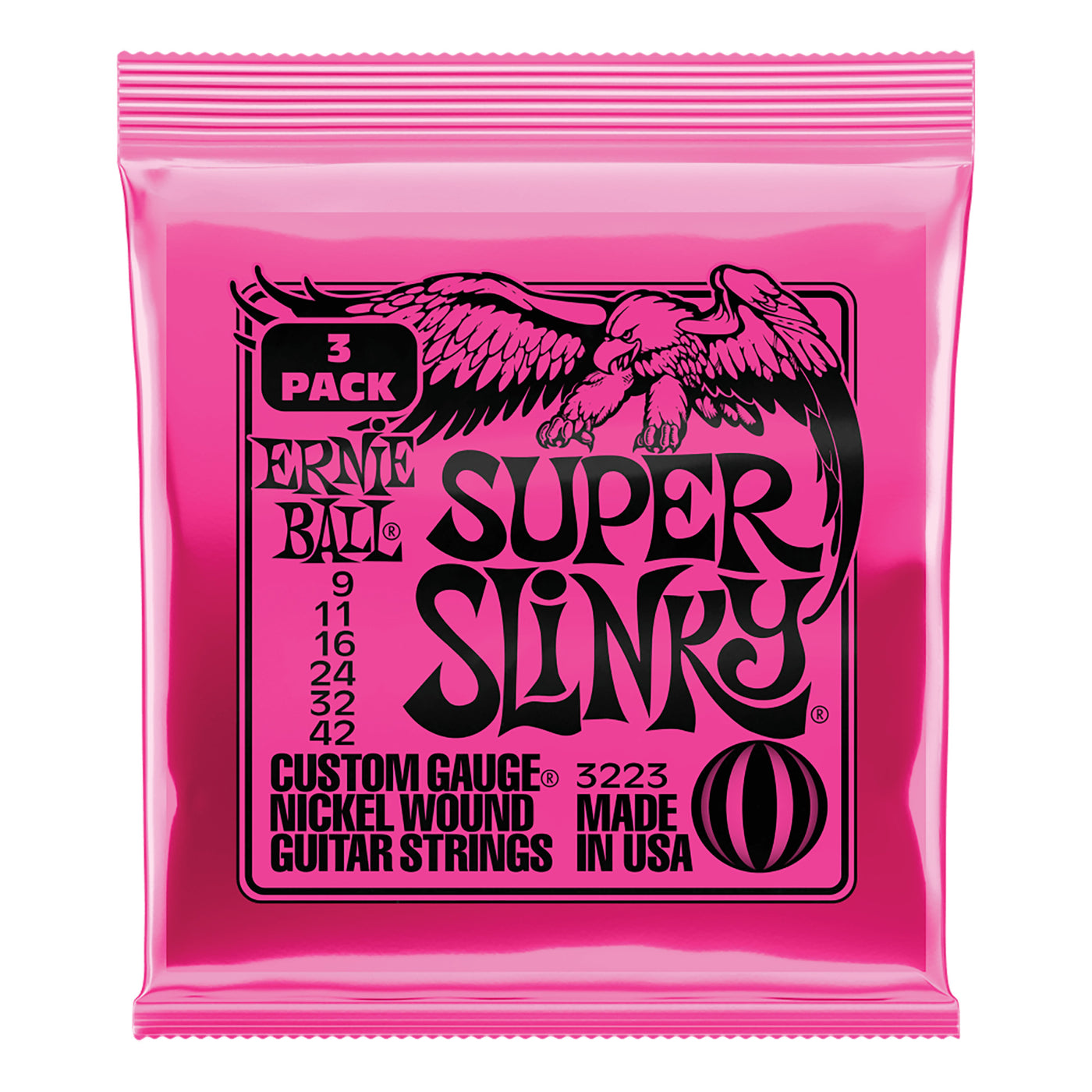 Ernie Ball Super Slinky Nickel Wound Electric Guitar Strings 3 Pack of 6 Strings Each - 9-42 Gauge