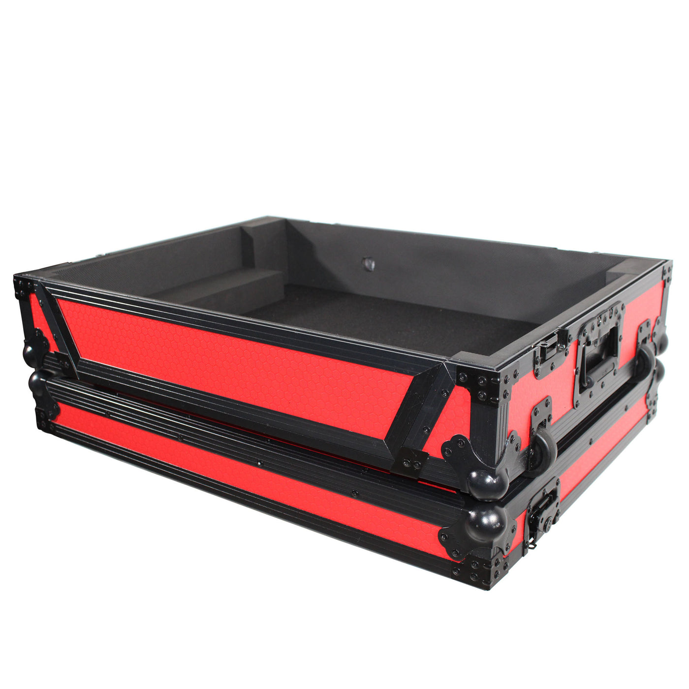 ProX XS-PRIME4WRB ATA-300 Style Flight Case, For Denon PRIME 4 DJ Controller, With 1U Rack Space and Wheels, Pro Audio Equipment Storage, Red Black
