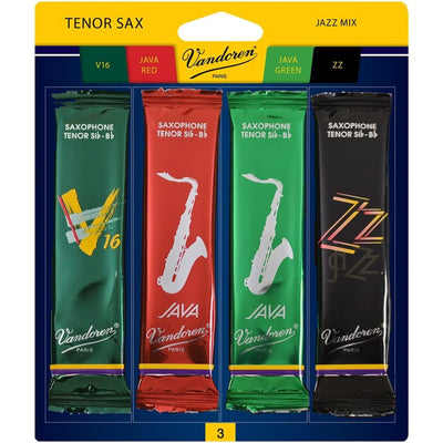 Vandoren SRMIXT3 Tenor Sax Red, Jazz Mix, Includes ZZ, V16, Java and Java Red, Strength 3