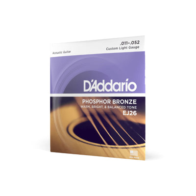 D'Addario Phosphor Bronze Acoustic Guitar Strings, Custom Light, 11-52 (EJ26)