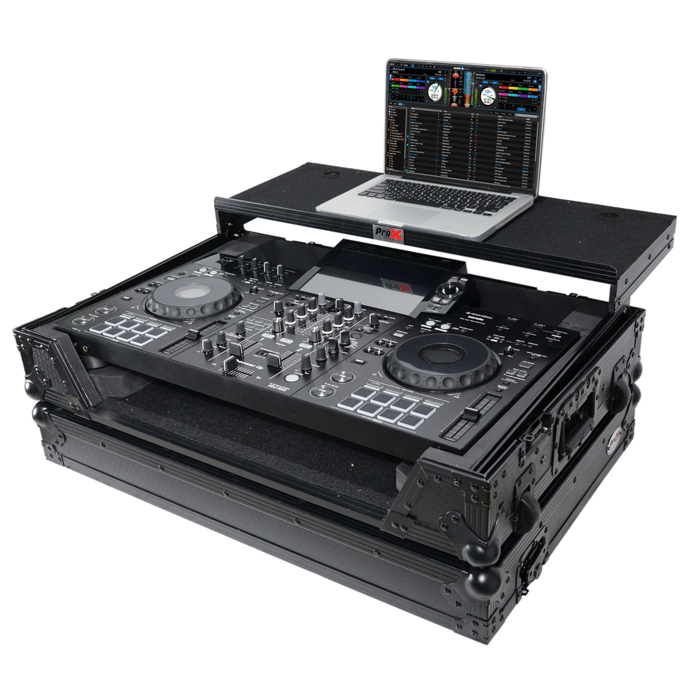 ProX XS-XDJRX3WLTBL ATA Style DJ Controller Case, For Pioneer XDJ-RX3 RX2 Case, With Laptop Shelf and Wheels, Pro Audio Equipment Storage, Black Finish