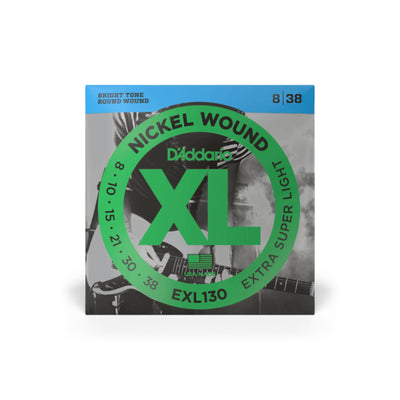 D'Addario Nickel Wound Electric Guitar Strings, Extra-Super Light, 08-38 (EXL130)