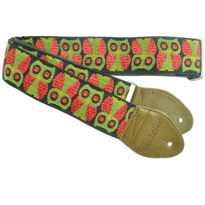 Souldier GS0151OD02OL - Handmade Seatbelt Guitar Strap for Bass, Electric or Acoustic Guitar, 2 Inches Wide and Adjustable Length from 30" to 63"  Made in the USA, Owls, Olive
