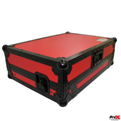 ProX XS-DDJSR2LTRBLED ATA Flight Case, Pioneer DDJ-SR2 DJ Controller, With Laptop Shelf and LED, Pro Audio Equipment Storage, Black Red