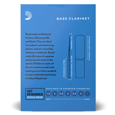 Royal by D'Addario Bass Clarinet Reeds, Strength 2.5, 10 Pack