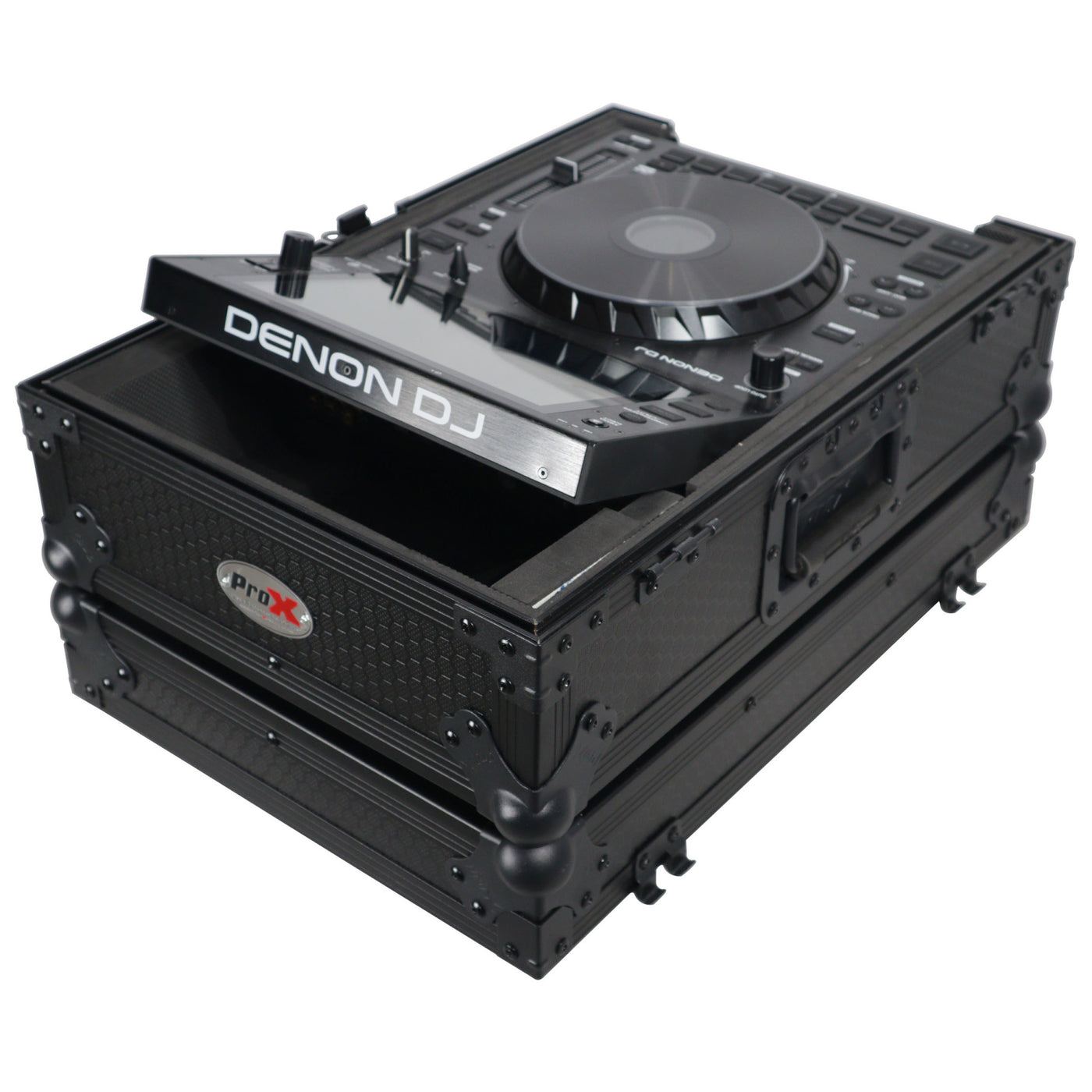ProX XS-CDBL Flight Case, For Pioneer CDJ-3000 DJS-1000 Denon SC6000 PRIME Large Format CD-Media Player, Pro Audio Storage, Black on Black
