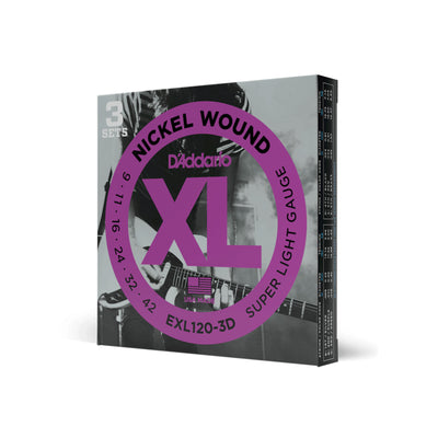 D'Addario Nickel Wound Electric Guitar Strings, Super Light, 09-42, 3 Sets (EXL120-3D)