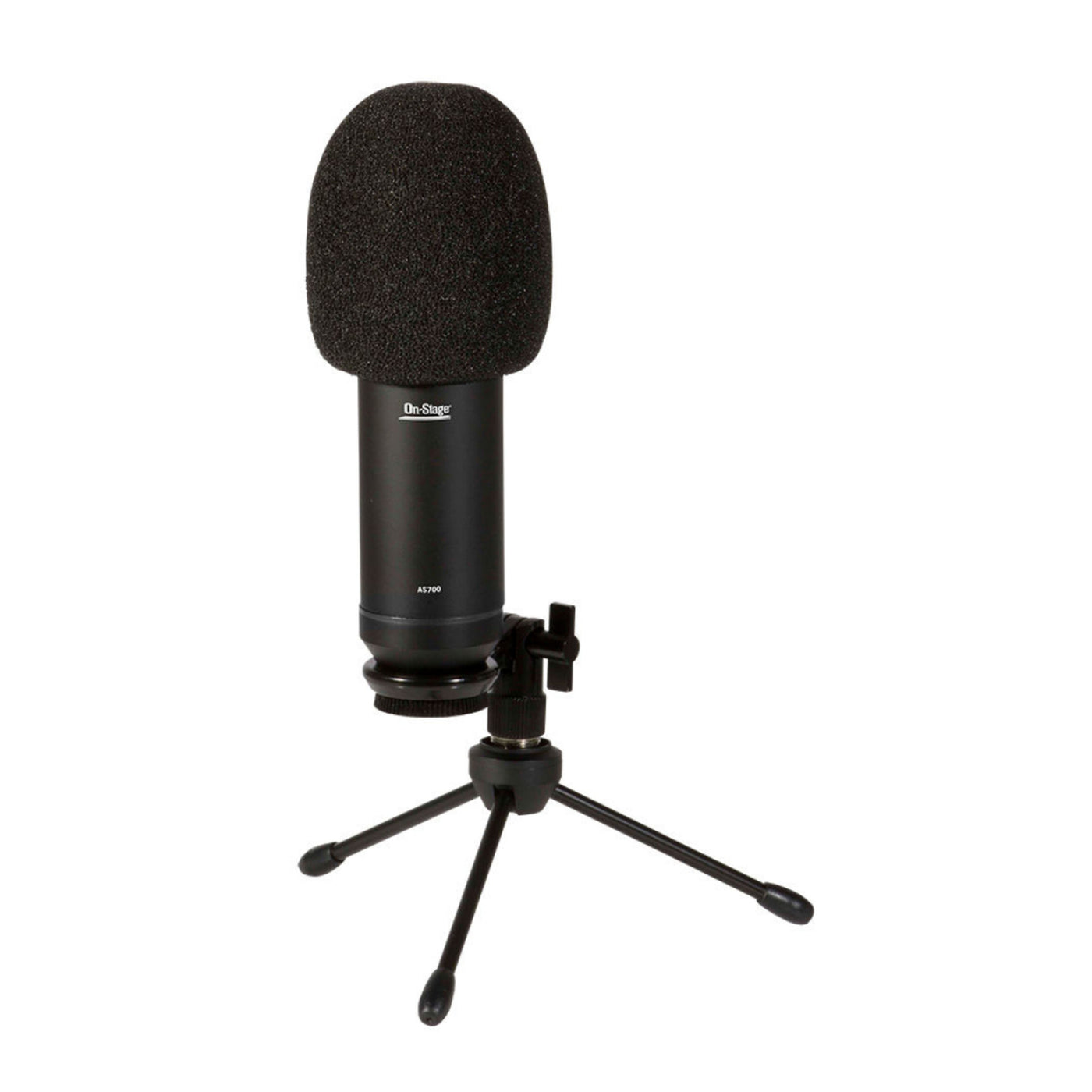 On-Stage Stands AS700 USB Powered Microphone with USB Cable, Mini Tripod Microphone Stand, Swiveling Microphone Clip, and Foam Windscreen