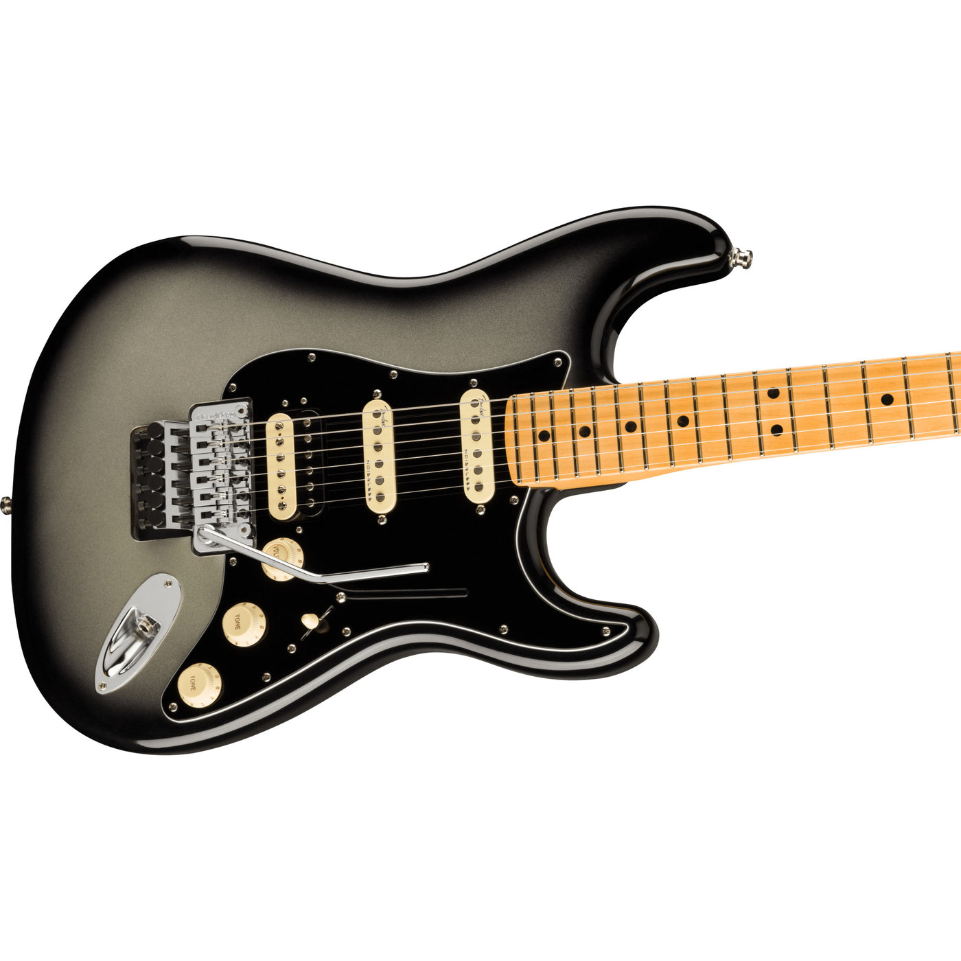 American Ultra Luxe Stratocaster Floyd Rose HSS Electric Guitar, Silverburst (0118072791)