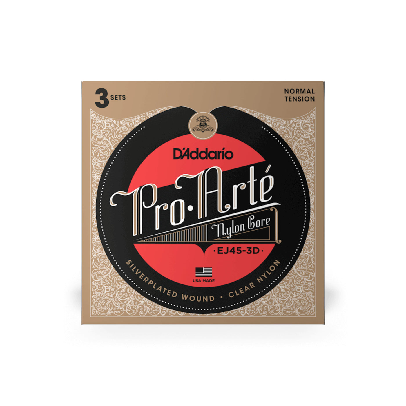 D'Addario Pro-Arté Nylon Classical Guitar Strings, Normal Tension, 3 Sets (EJ45-3D)