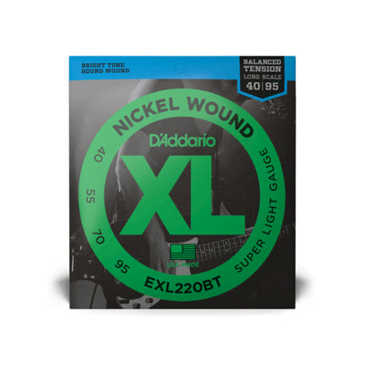 D'Addario Nickel Wound Bass Guitar Strings, Balanced Tension Super Light, 40-95, Long Scale (EXL220BT)