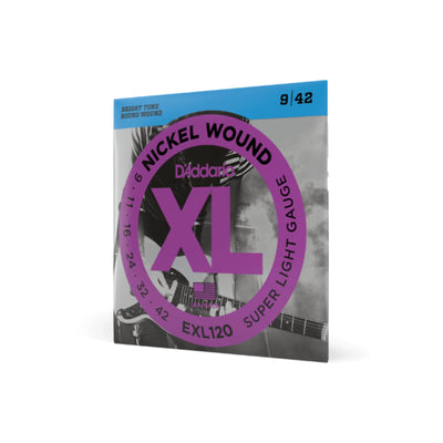 D'Addario Nickel Wound Electric Guitar Strings, Super-Light, 09-42 (EXL120)