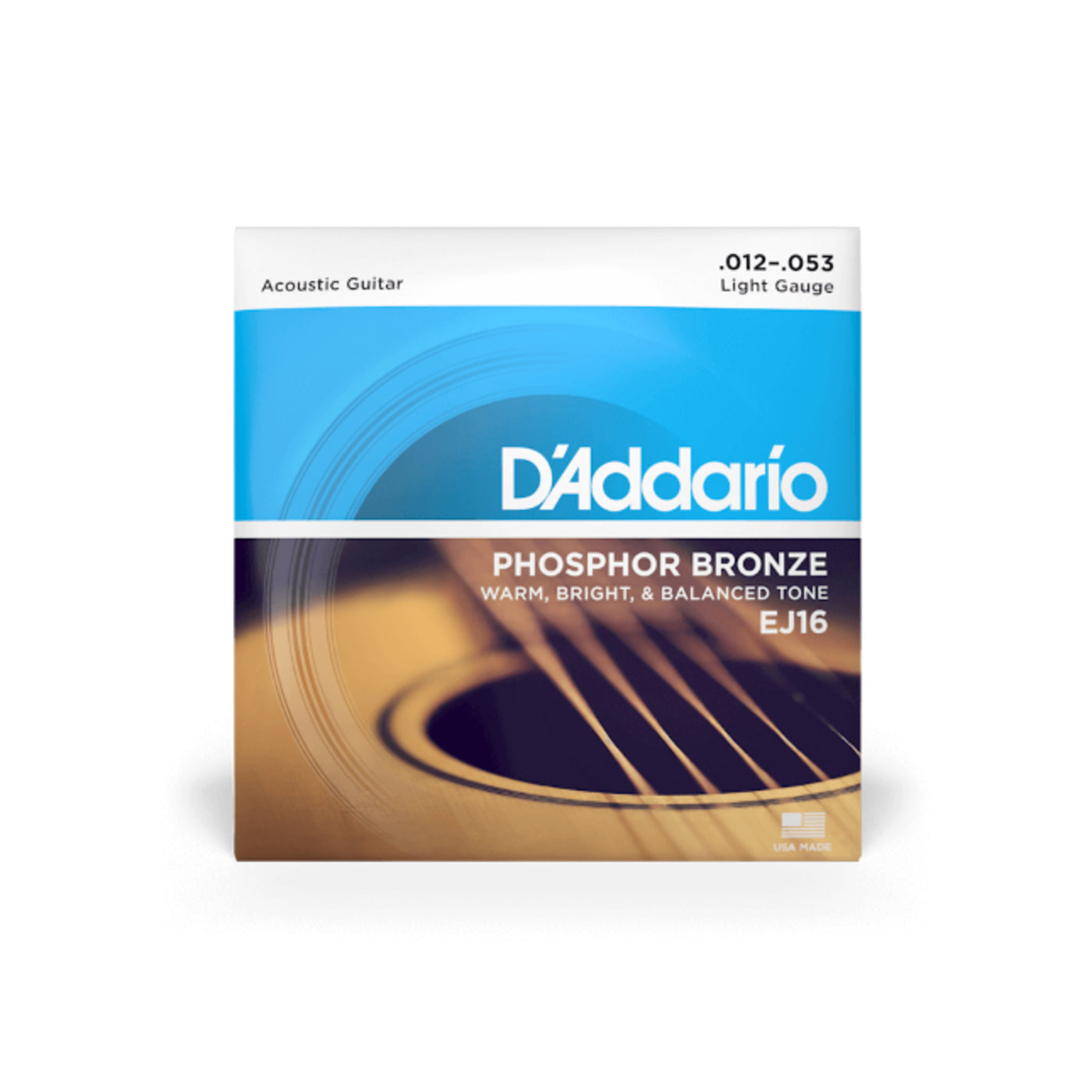 D'Addario Phosphor Bronze Acoustic Guitar Strings, Light, 12-53 (EJ16)