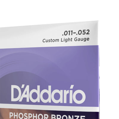 D'Addario Phosphor Bronze Acoustic Guitar Strings, Custom Light, 11-52 (EJ26)