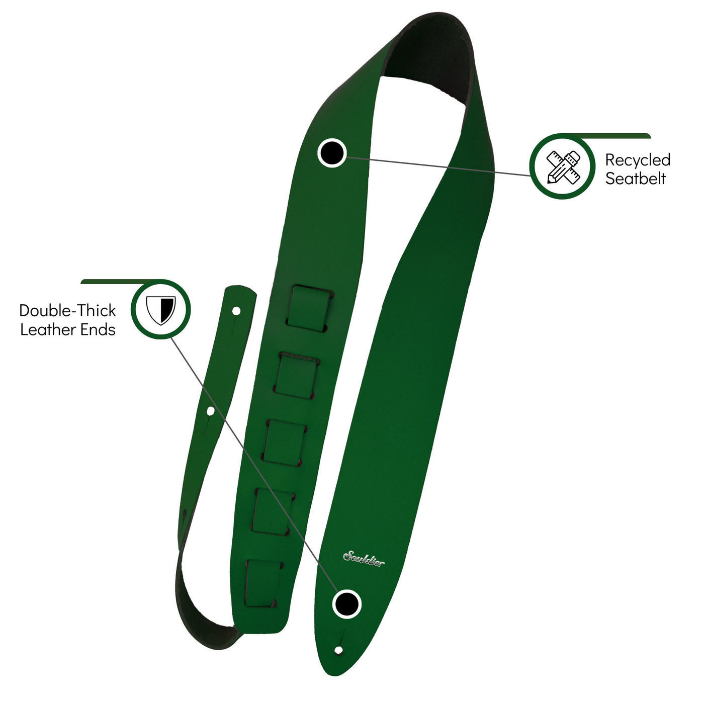 Souldier PSMGSGR - Handmade Prisma Guitar Strap for Bass, Electric or Acoustic Guitar, 2.5 Inches Wide and Adjustable Length from 43" to 57" Made in the USA, Green